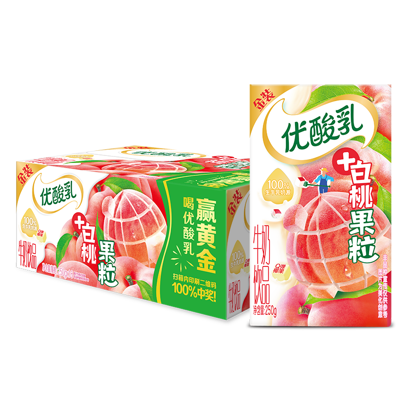 再降价、PLUS会员：yili 伊利 优酸乳 白桃味果粒酸奶饮品 250g*16盒*2件 38.7元