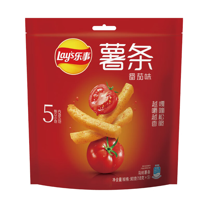 Lay's 乐事 plus会员：薯条 番茄味18gx5包 百事食品 休闲零食 真脆薯条 ￥3.18