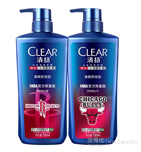 00 clear 清扬 男士去屑洗发水清爽控油型 定量版750ml*2