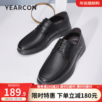 YEARCON 意尔康 男鞋 皮鞋男2024春季羊皮软面商务休闲男士皮鞋德比鞋子男 黑