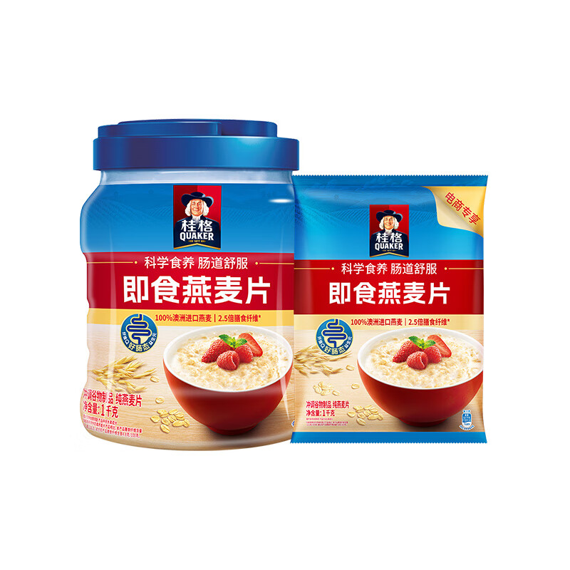 QUAKER 桂格 即食燕麦1000g罐+1000 g袋（共4斤） ￥29.9