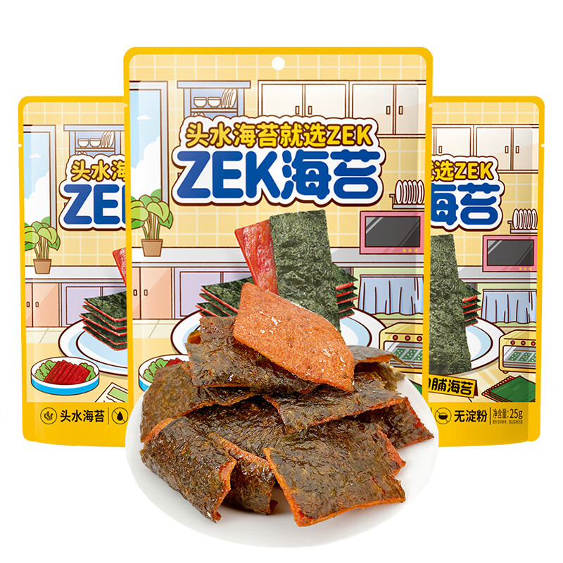 需首购、plus会员: Zek 每日肉脯海苔25g*3袋 4.18元包邮（需关注店铺）