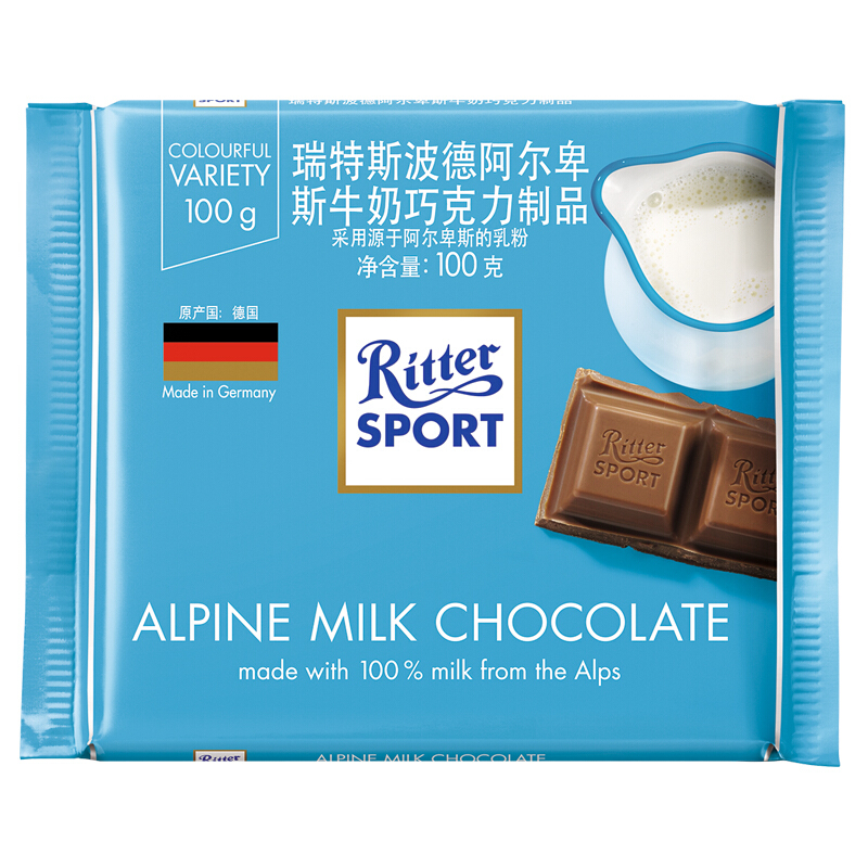 概率券：Ritter SPORT 巧克力 阿尔卑斯牛奶味 100g 4.31元（需用券）