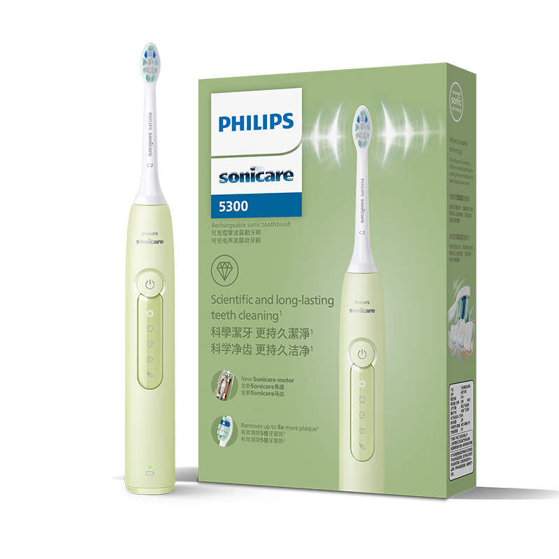 PHILIPS 飞利浦 成人电动牙刷钻石3系 深度清洁护龈 抹茶绿 285.44元（需用券）