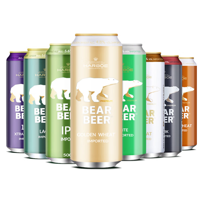 京东PLUS：BearBeer 豪铂熊 小麦拉格黑啤高度啤酒混合装 500ml*12听 礼盒装 *3件 