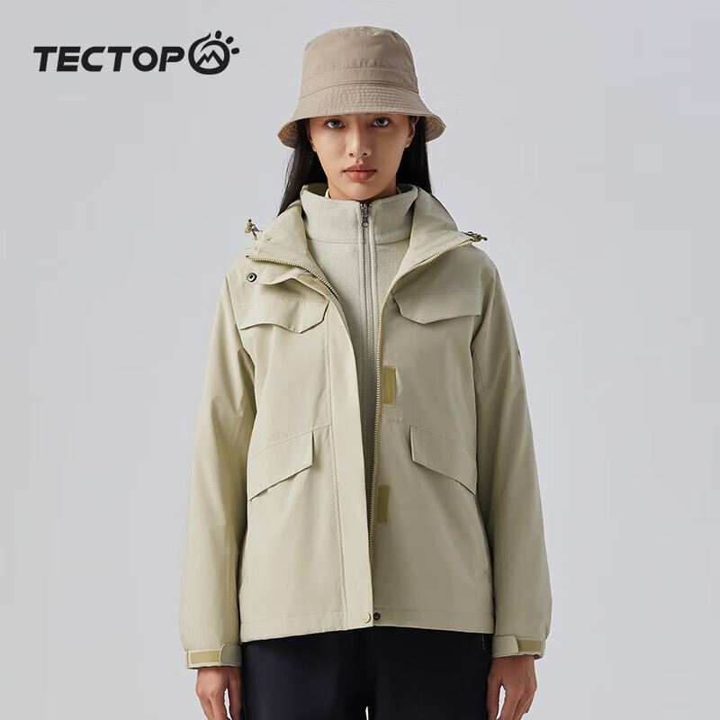 TECTOP 探拓 冲锋衣女三合一登山滑雪服防寒保暖抓绒内胆 48CF 卡其色 XL 291元