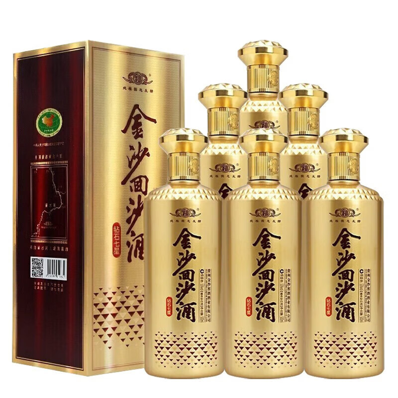 JINSHA 金沙 回沙酒 钻石七星 53度酱香型白酒 500mL*6瓶 整箱装 ￥539.06