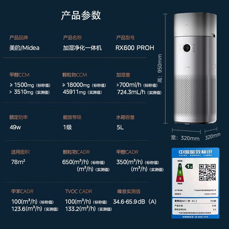 百亿补贴：Midea 美的 RX600 ProH 空气净化器 1798元