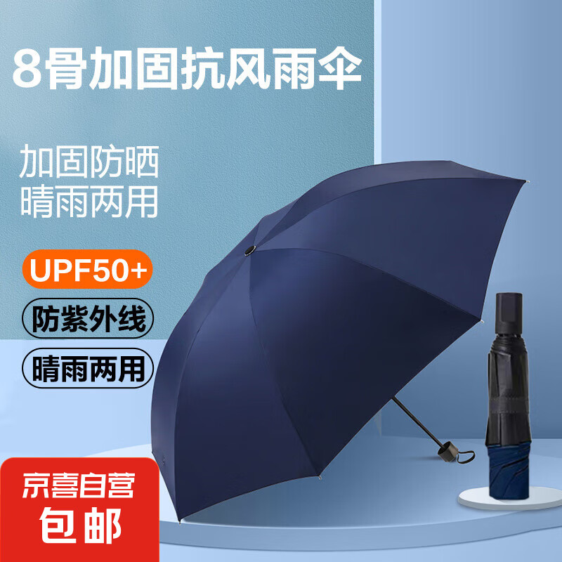 手动折叠雨伞男女晴雨伞两用防晒遮阳黑胶伞超大号 8骨黑胶手动晴雨伞B款