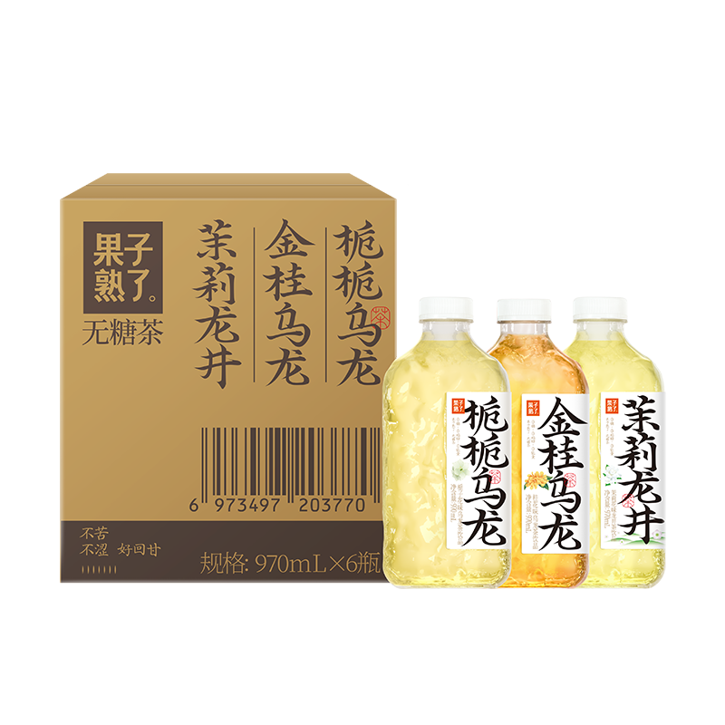 PLUS会员：果子熟了 无糖茶 混合口味 0糖0脂0卡 970mL*6瓶 34.57元包邮（需用券