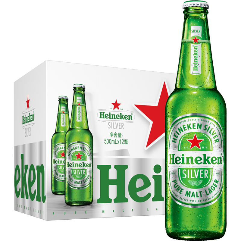 puls会员：喜力（Heineken）silver星银啤酒 500mL*12瓶 74.56元（需首购、领券）