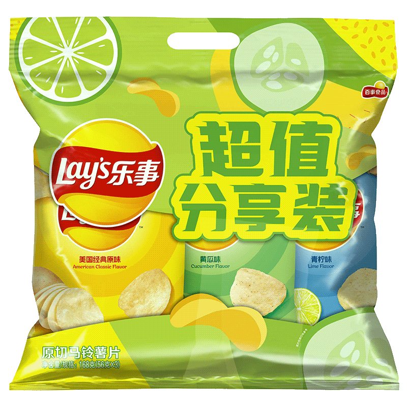 乐事（Lays）薯片（原味+黄瓜味+青柠味) 56克*3包 31.84元（合5.31元/件）