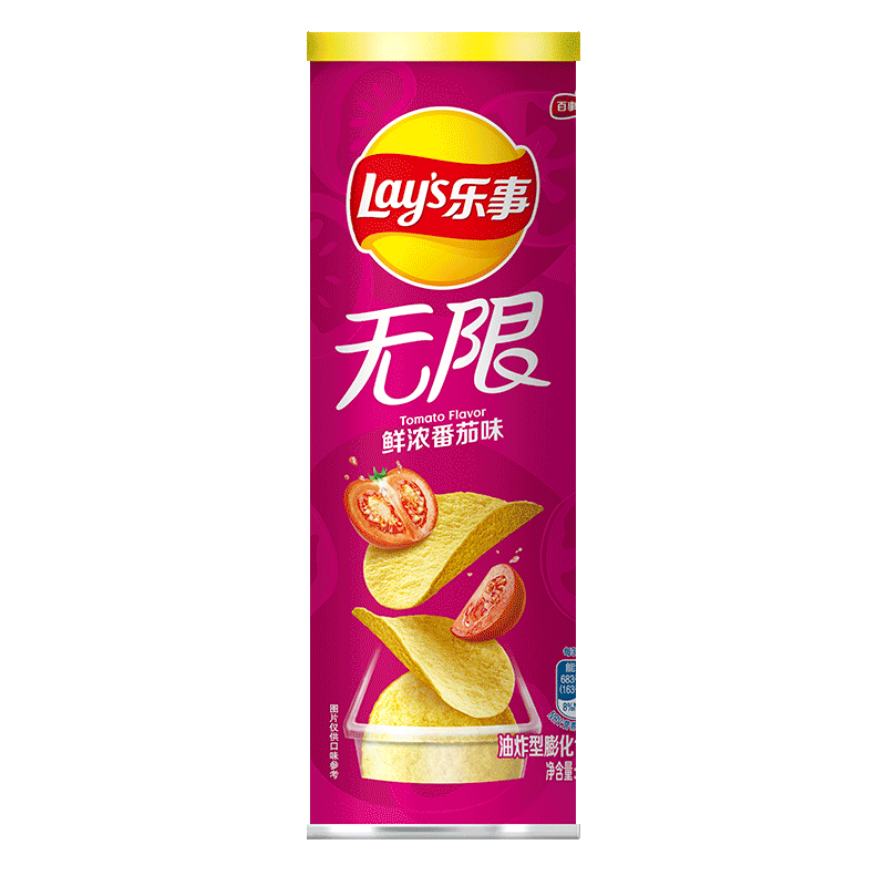 乐事（Lay's）无限薯片 零食 休闲食品 鲜浓番茄味104g罐装 *5件 29元plus会员免