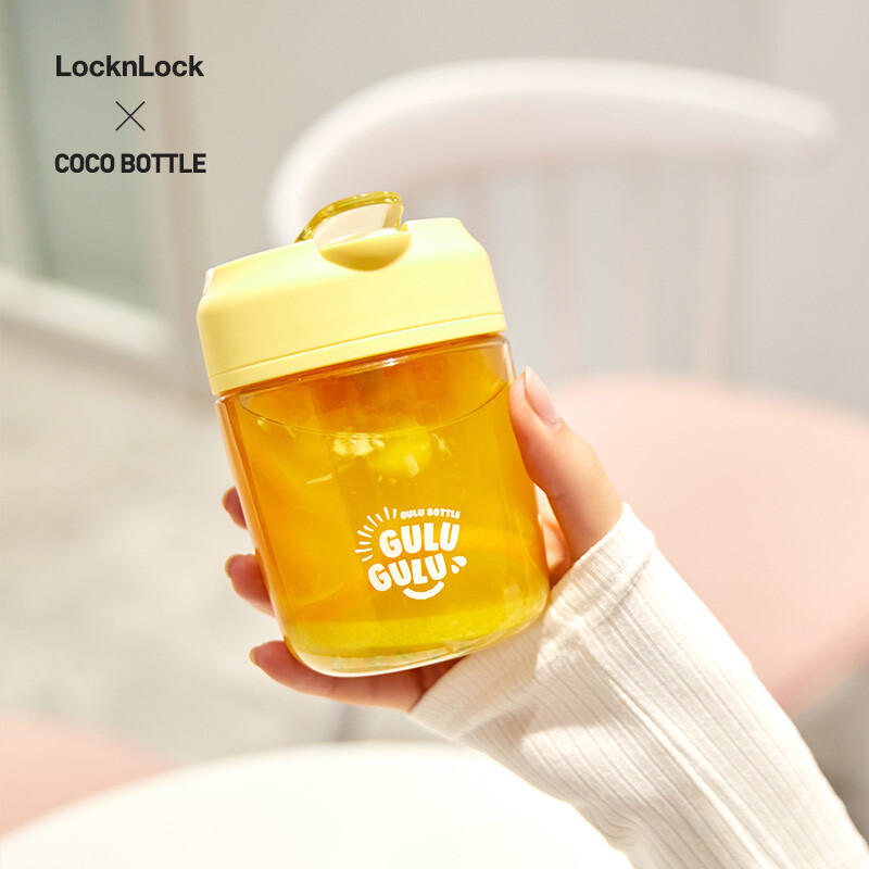 LOCK&LOCK 乐扣COCO杯吸管直饮两用男女便携式塑料茶水杯子360ML黄色ABF798YEL 58.5