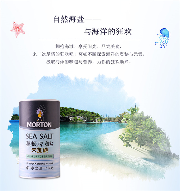 莫顿 morton 未加碘海盐 737g(中盐国内分装) 京东超市自营$27.