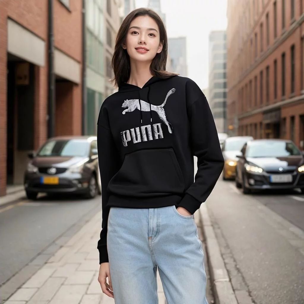 限尺码：PUMA 彪马 纯色简约大LOGO 女式针织连帽卫衣女套头衫 S码 86元