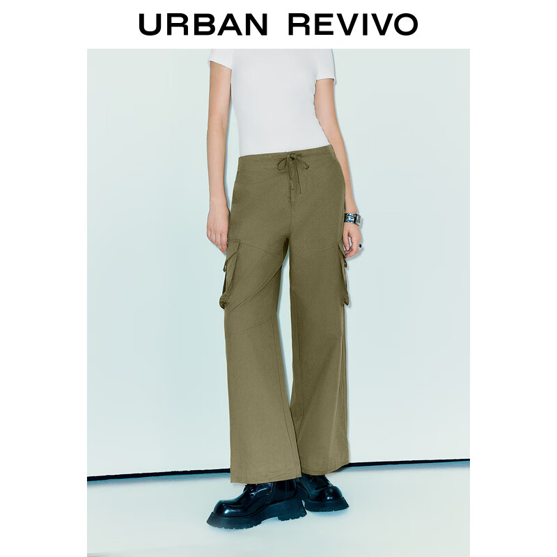 URBAN REVIVO UR2024秋季女装潮流休闲街头工装风贴袋宽腿裤UYV640003 卡其绿 L 349