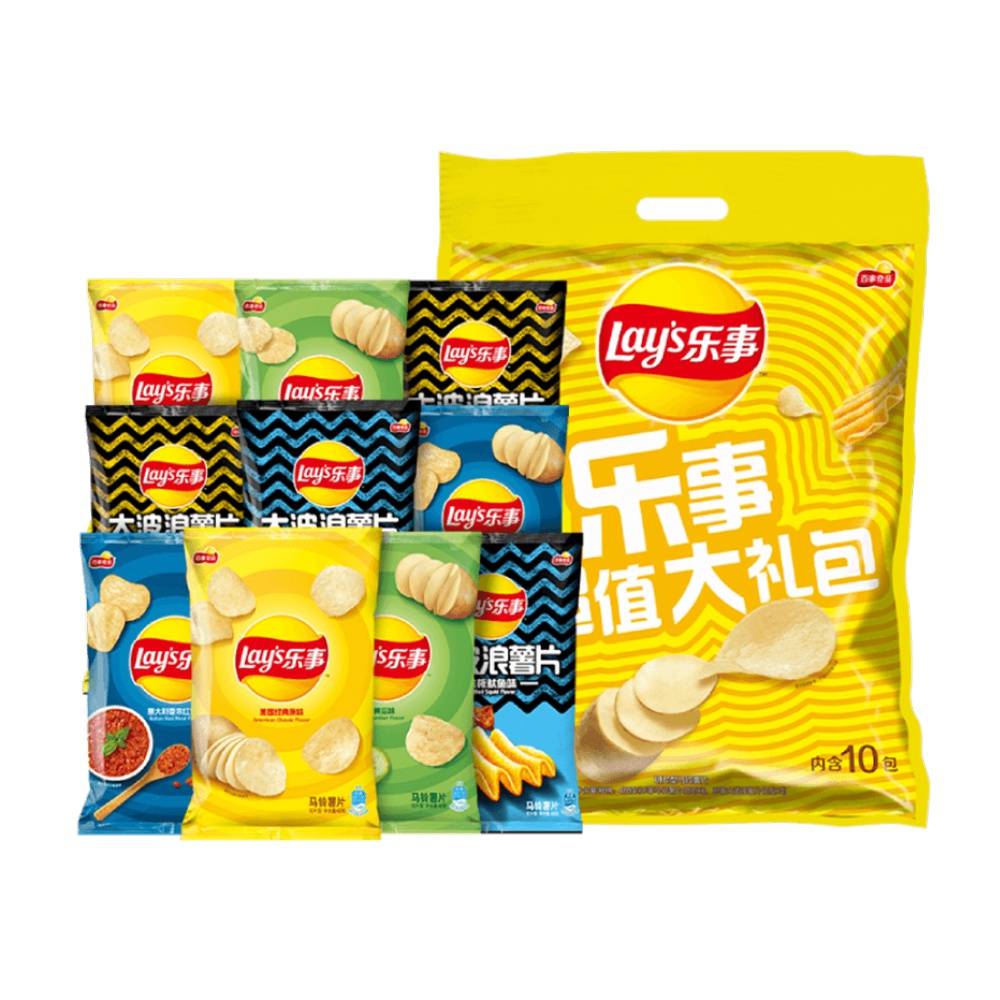 Lay's 乐事 薯片（黄瓜味+原味+红烩味+鱿鱼味+鸡翅味）400g 混合10包 20.9元