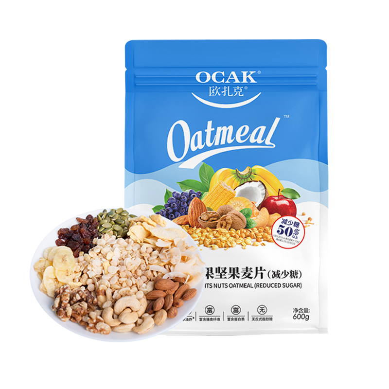 88VIP：OCAK 欧扎克 麦片营养早餐减少糖50%水果坚果燕麦片600g代餐 22.55元（需