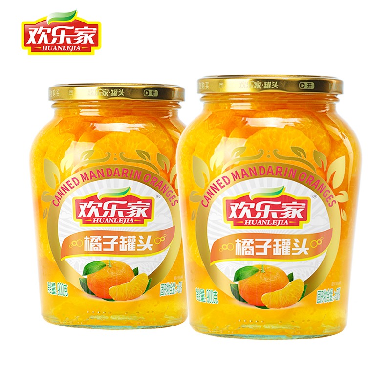 HUANLEJIA 欢乐家 黄桃橘子罐头900gX2瓶 23.75元（需用券）