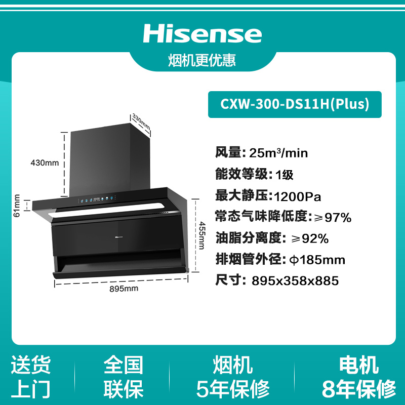 海信 Hisense 抽吸油烟机家用顶侧双吸25m³大吸力烟灶联动DS11HPlus套装 1319.2