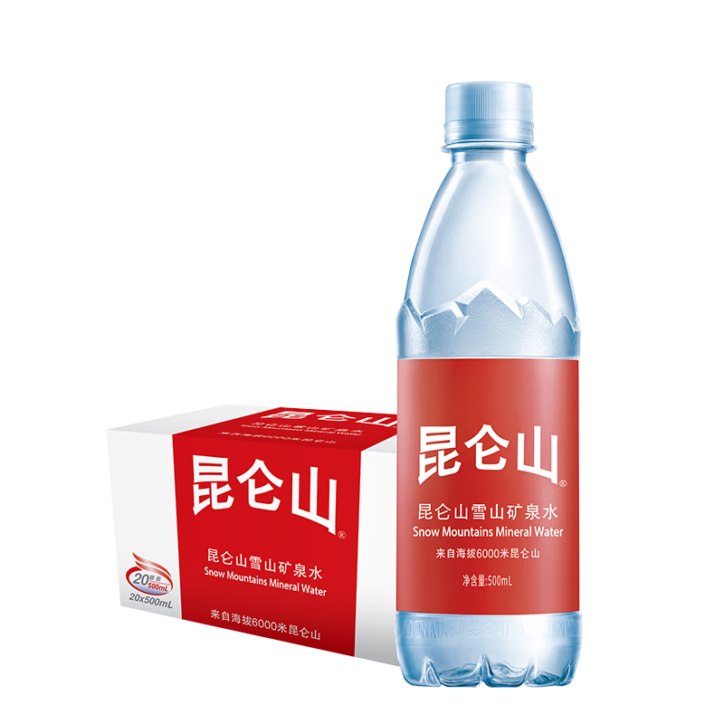 PLUS会员:昆仑山矿泉水 饮用天然弱碱性 500ml*20瓶＊4件 147元包邮（合36.75元/