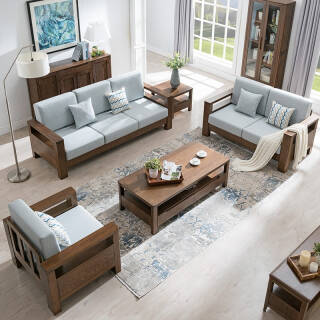 沃木 实木沙发 全实木框架沙发 新中式 美式沙发 客厅
