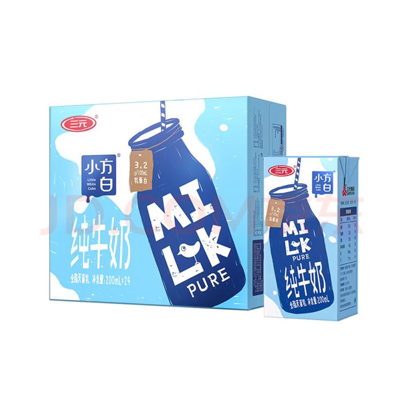 SANYUAN 三元 小方白纯牛奶200ml*24盒 家庭量贩装 礼盒装 31.18元（需买3件，需