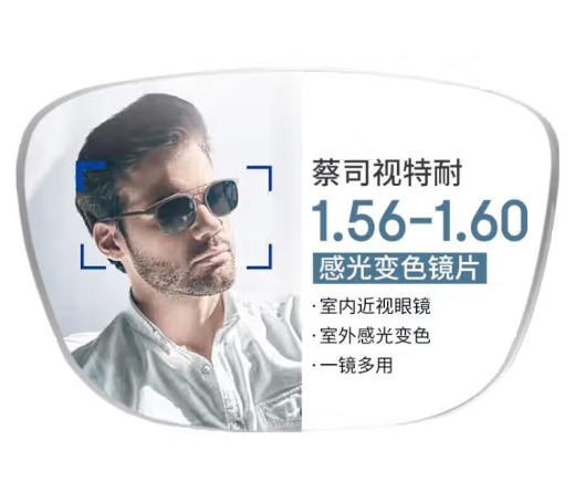 超高镜片清晰度！ZEISS 蔡司 1.56急速感光变色镜片*2片+纯钛镜架多款可选（