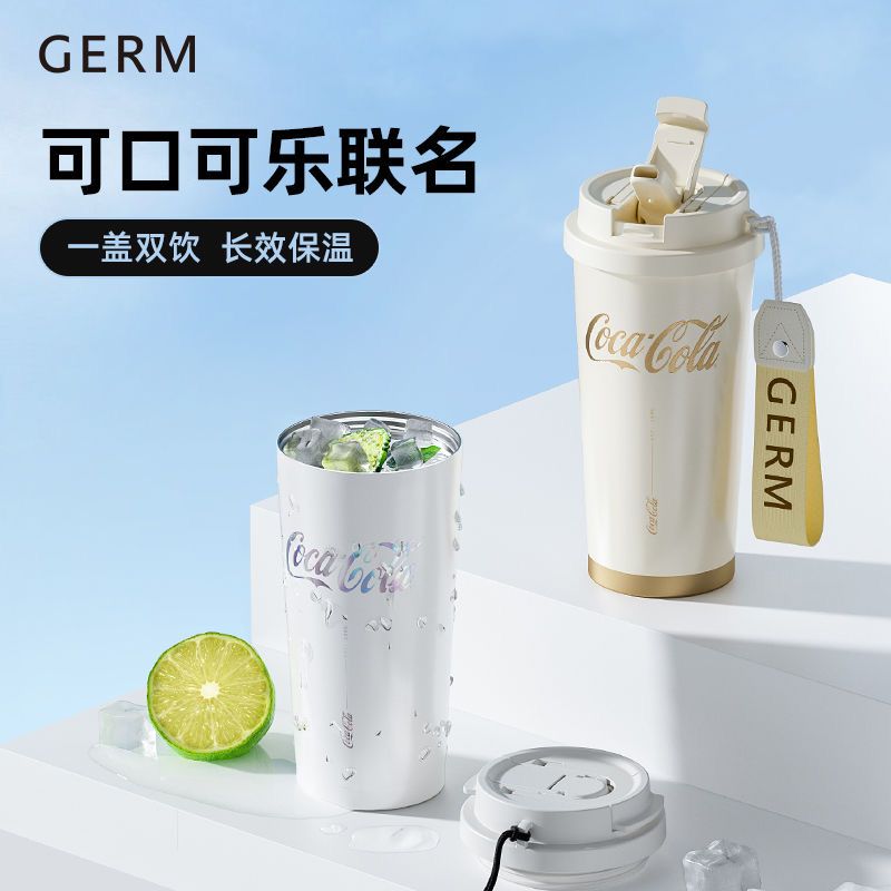 Coca-Cola 可口可乐 保温杯女生颜值吸管水杯316双层咖啡杯ins网红便携车载 134