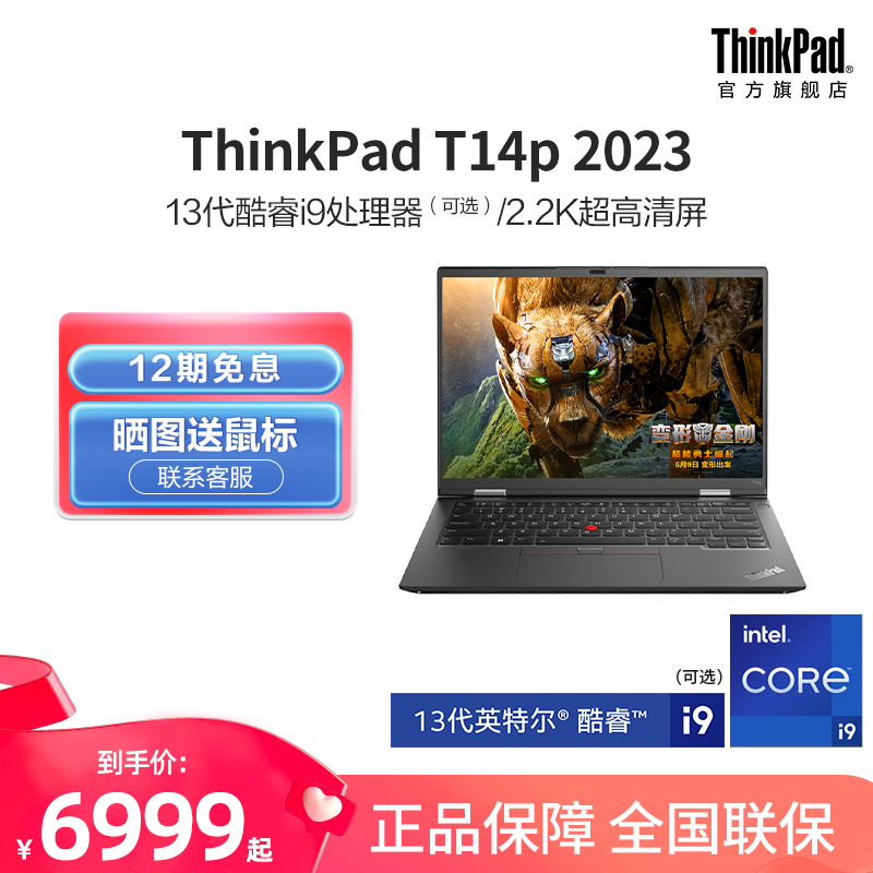 ThinkPad 思考本 联想笔记本电脑T14p 13代英特尔酷睿标压i5/i7/i9 16G 512G 轻薄商