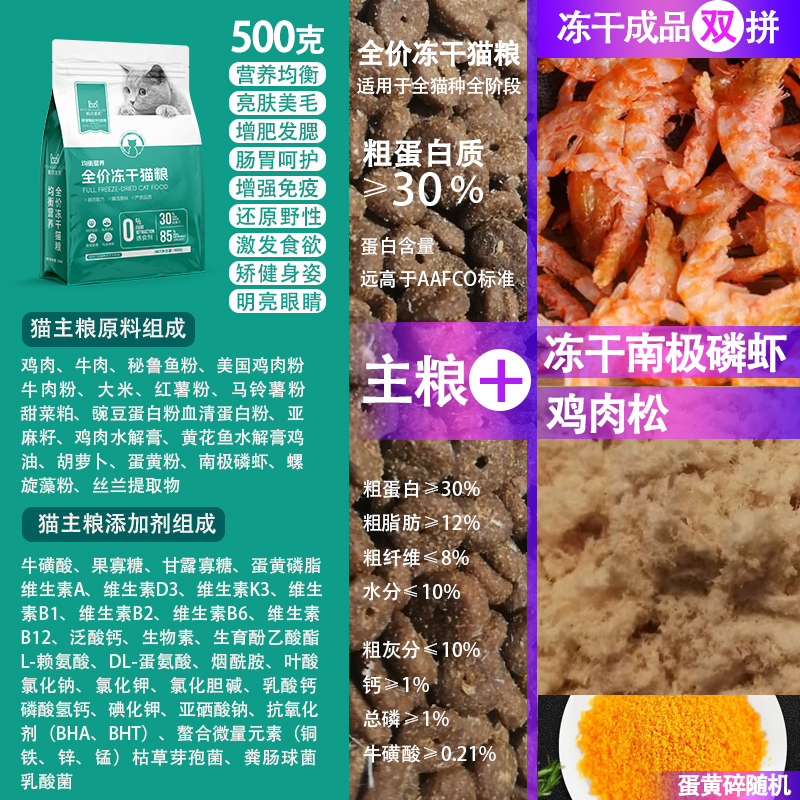 猫粮试吃官方旗舰店正品冻干三文鱼鳕鱼磷虾鸡肉松鸭肝蛋黄10斤装 11.9元（