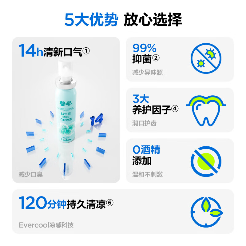 参半 多效清新口气清新剂薄荷+蜜桃+青提 6支组合装 119.9元