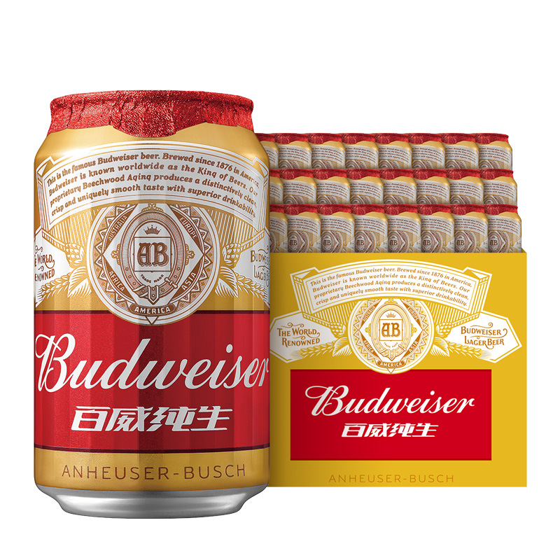 Budweiser 百威 纯生啤酒经典330ml*24听啤酒整箱装新旧包装随机 86.87元（需买2