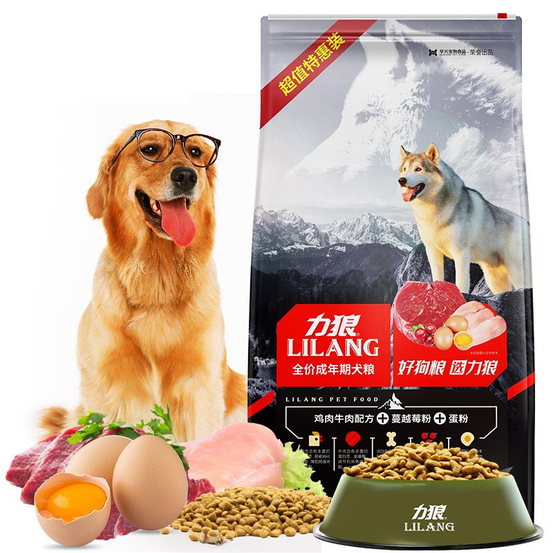 LILANG 力狼 鸡肉牛肉全犬成犬狗粮 20kg 182元