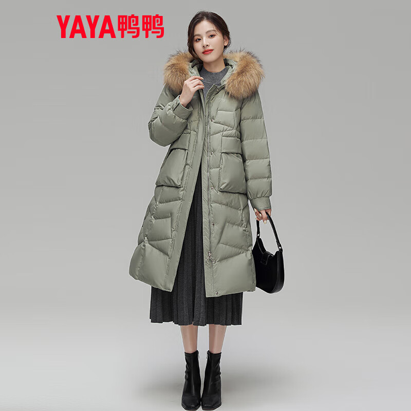 YAYA 鸭鸭羽绒服 鸭鸭（YAYA）2024新款羽绒服女长款过膝加厚保暖 豆绿色 L 249