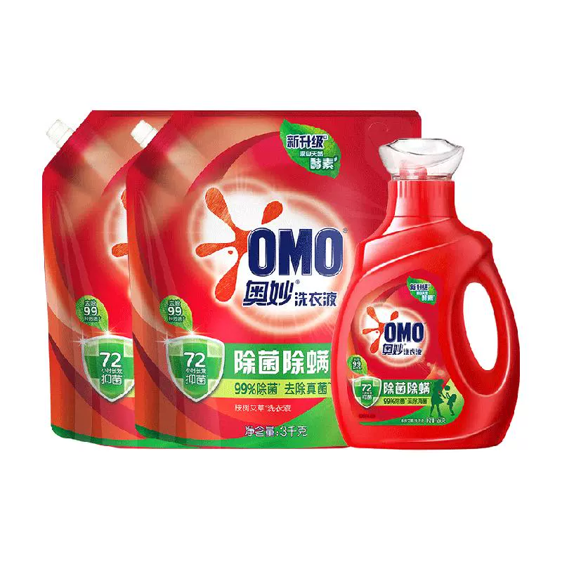 OMO 奥妙 除菌除螨洗衣液950g+袋装洗衣液3KG*2 ￥38.16