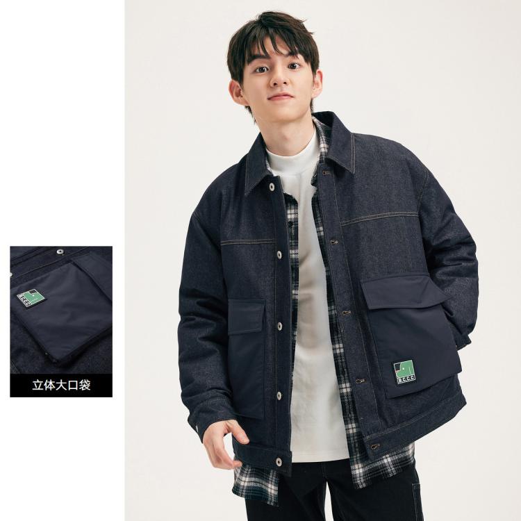 gxgjeans 秋冬牛仔翻领保暖男式羽绒服男青少年 341元