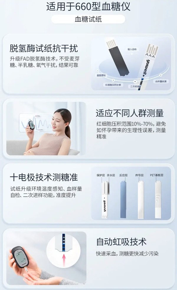 yuwell 鱼跃 血糖试纸适用于660型血糖仪 低痛瓶装100片