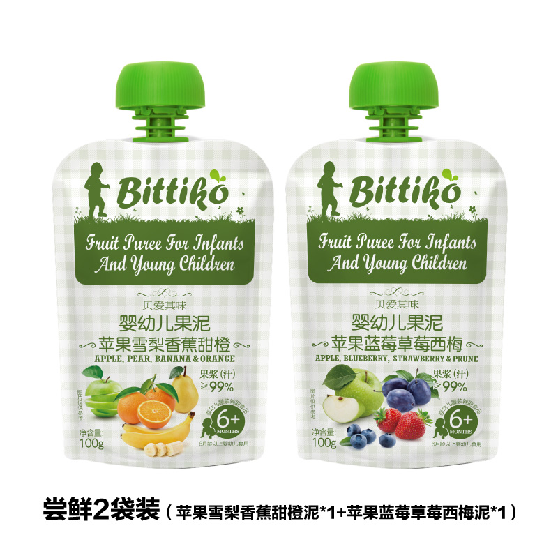 贝爱其味 bittiko 果泥婴幼儿辅食混合泥果泥组合装100g*12袋6月+丽家宝贝 14.9