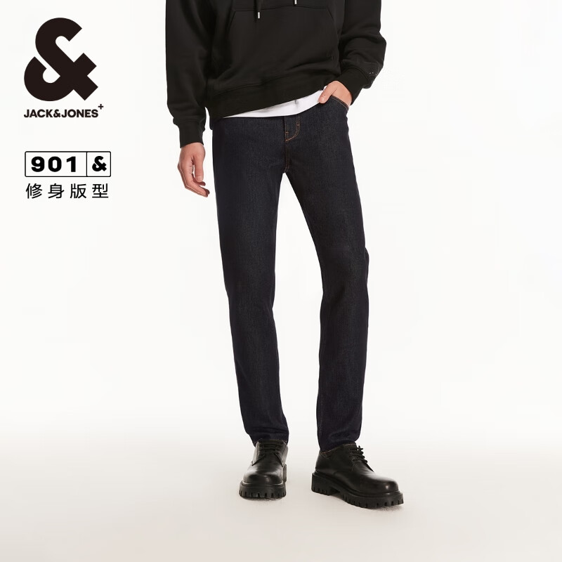 概率券、PLUS会员：JACK&JONES 杰克·琼斯 901 修身牛仔裤 A16 深灰牛仔 177.51元包