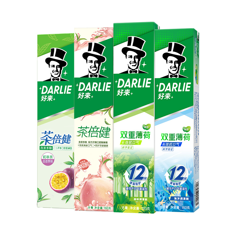 88VIP：DARLIE 好来 原黑人)牙膏茶倍健初萃茶双重薄荷160g*4套装 23.94元（需买3