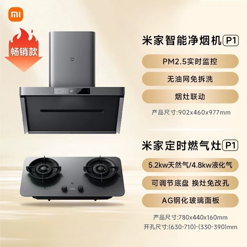 Xiaomi 小米 MIJIA 米家 P1系列 CXW-165-MJ04CY+MJ03CY 变频烟灶套装 2927.2元（需用券