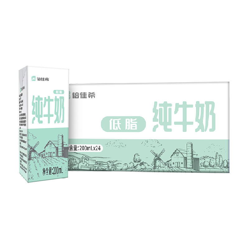 再降价、PLUS会员：倍佳希 低脂纯牛奶 200mlx24盒 拍3件 83.74元包邮（折合27.91