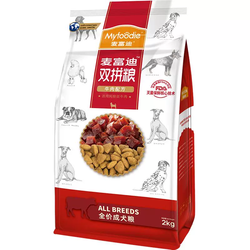 Myfoodie 麦富迪 狗粮成犬幼犬通用型冻干双拼鹿肉牛肉夹心 ￥48.89