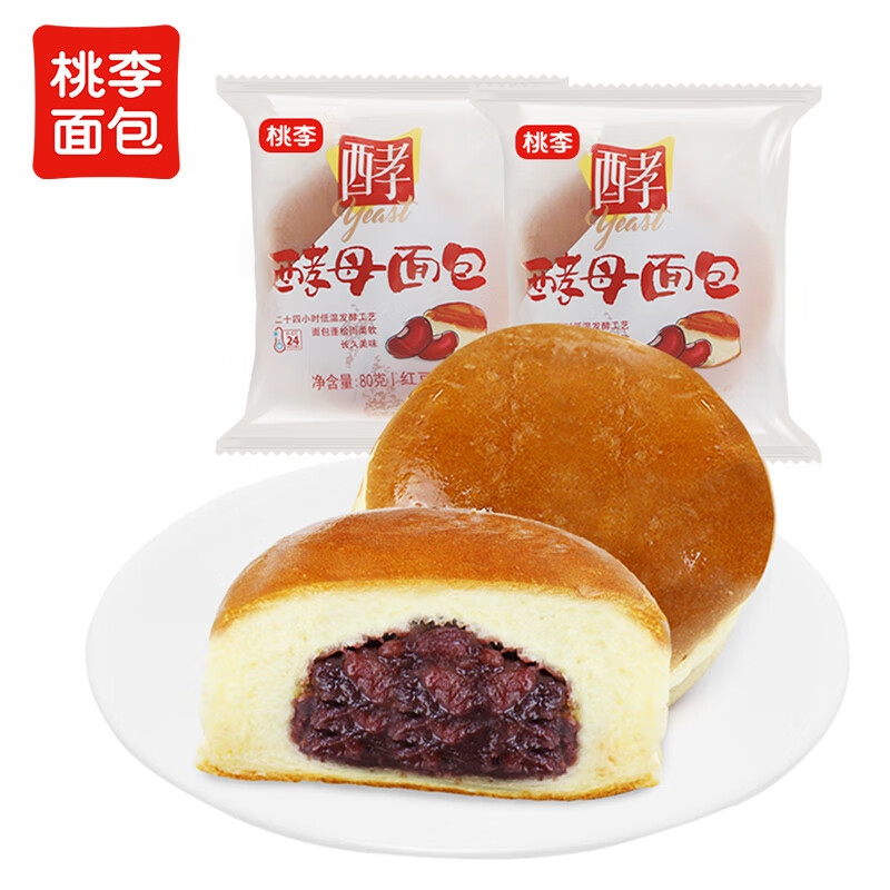 桃李 酵母面包 红豆馅 480g 80g*6袋 ￥12.65