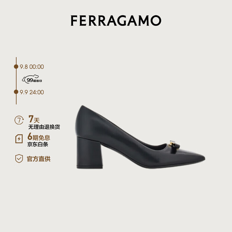 Salvatore Ferragamo 菲拉格慕 Ferragamo）女士黑色纤细蝴蝶结高跟鞋 0769629_1D _ 70 39