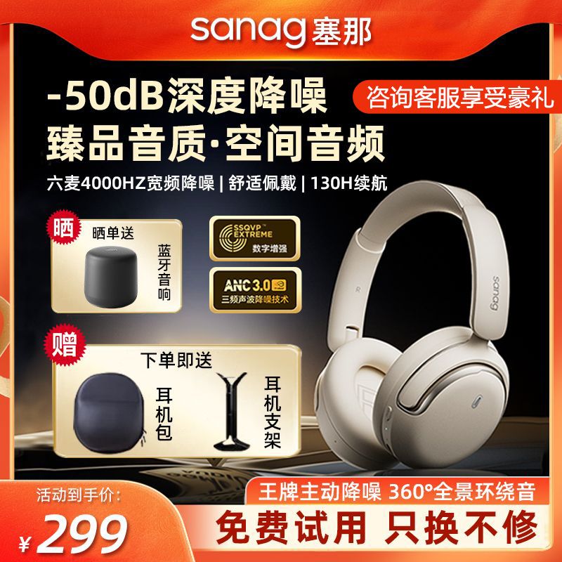 百亿补贴：SANAG 塞那 D50头戴式无线主动降噪长续航通用包耳式音乐蓝牙耳机