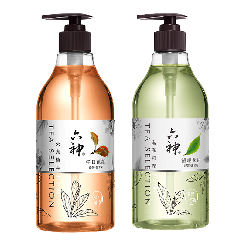 Plus、概率券:六神茗茶植萃沐浴露套装清曦龙井475ml+午日滇红475ml(香氛控油 