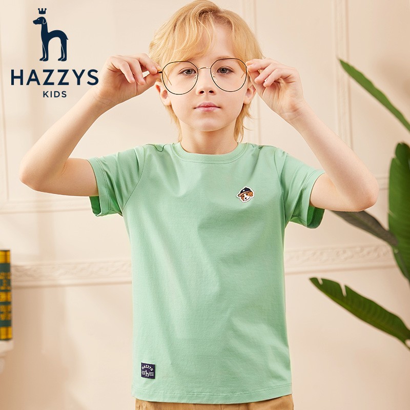 HAZZYS 哈吉斯 童装男女童T恤夏弹力舒适时尚短袖圆领衫 浅灰绿 97.01元（需用